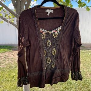 Young Essence | 90s Y2k Brown Lace Fairy Blouse